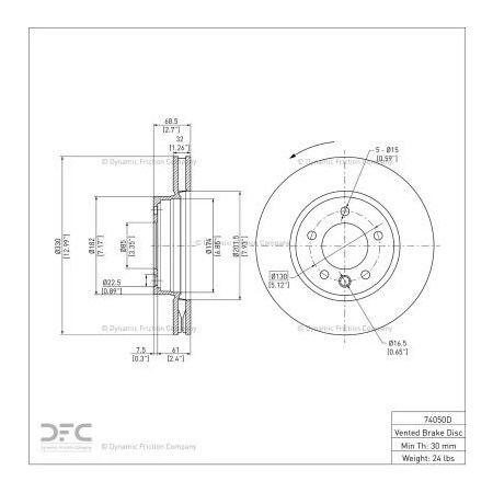 Dynamic Friction Co Disc Brake Rotor - 600-74050D 600-74050D